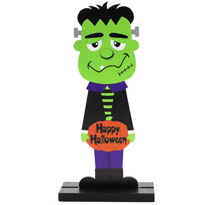 Halloween Tischdeko aus Holz mit Kürbismann und Hexe – Ansicht 8