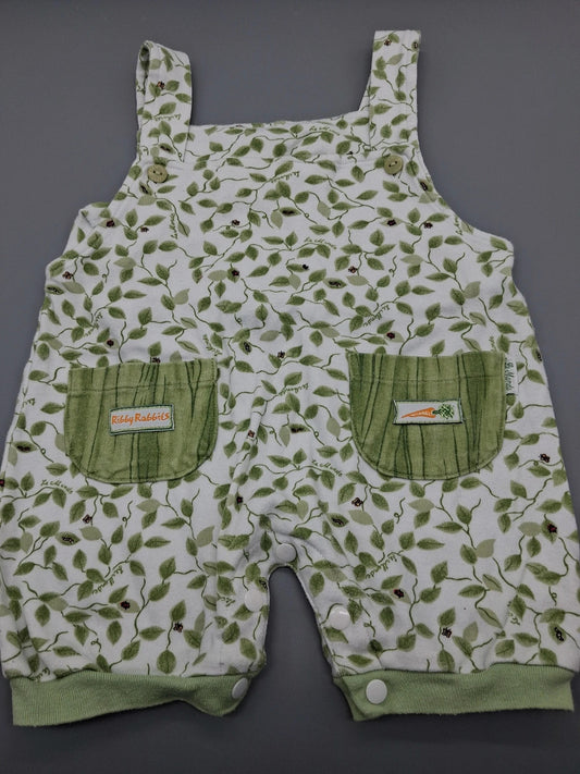 Grün-weiße Le Monde Latzhose mit Blättermotiv, Größe 80