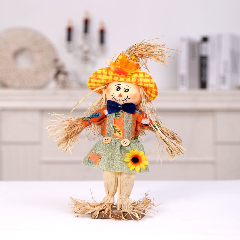 Vogelscheuchen-Deko-Figur mit Kürbis, Halloween & Erntedank
