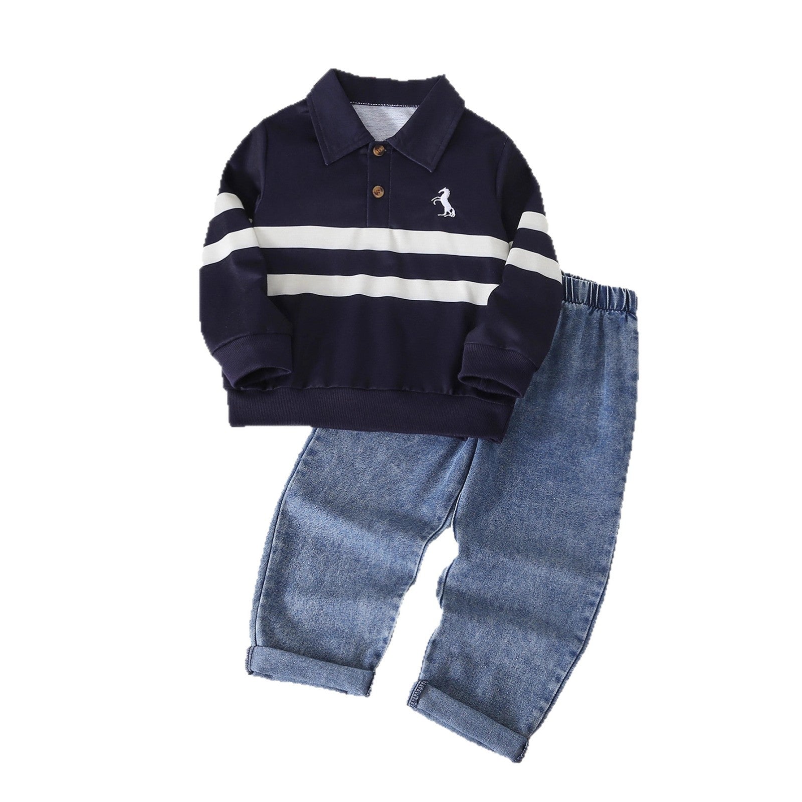 Children's Set Polo Casual Clothing Striped Long Sleeve Kids Outfit