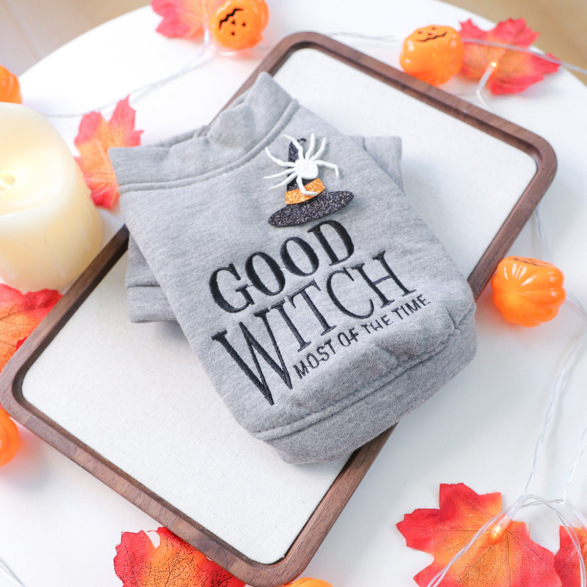 Pet Clothes Autumn Winter Small Dog Puppy Festival Letter Embroidery Good Witch Halloween Sweatshirt