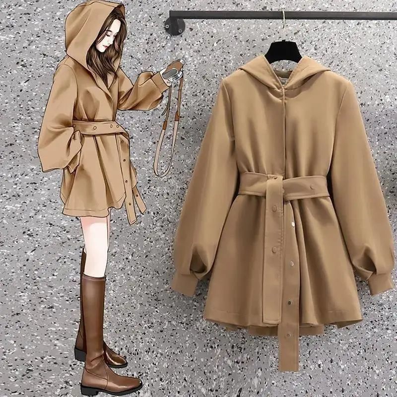 Taillierter Damen-Trenchcoat mit Kapuze