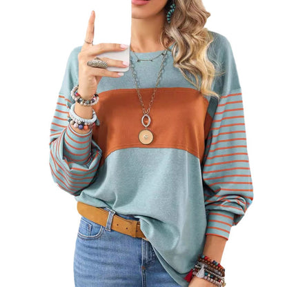Damen Streifen-Pullover Colorblock, Rundhals