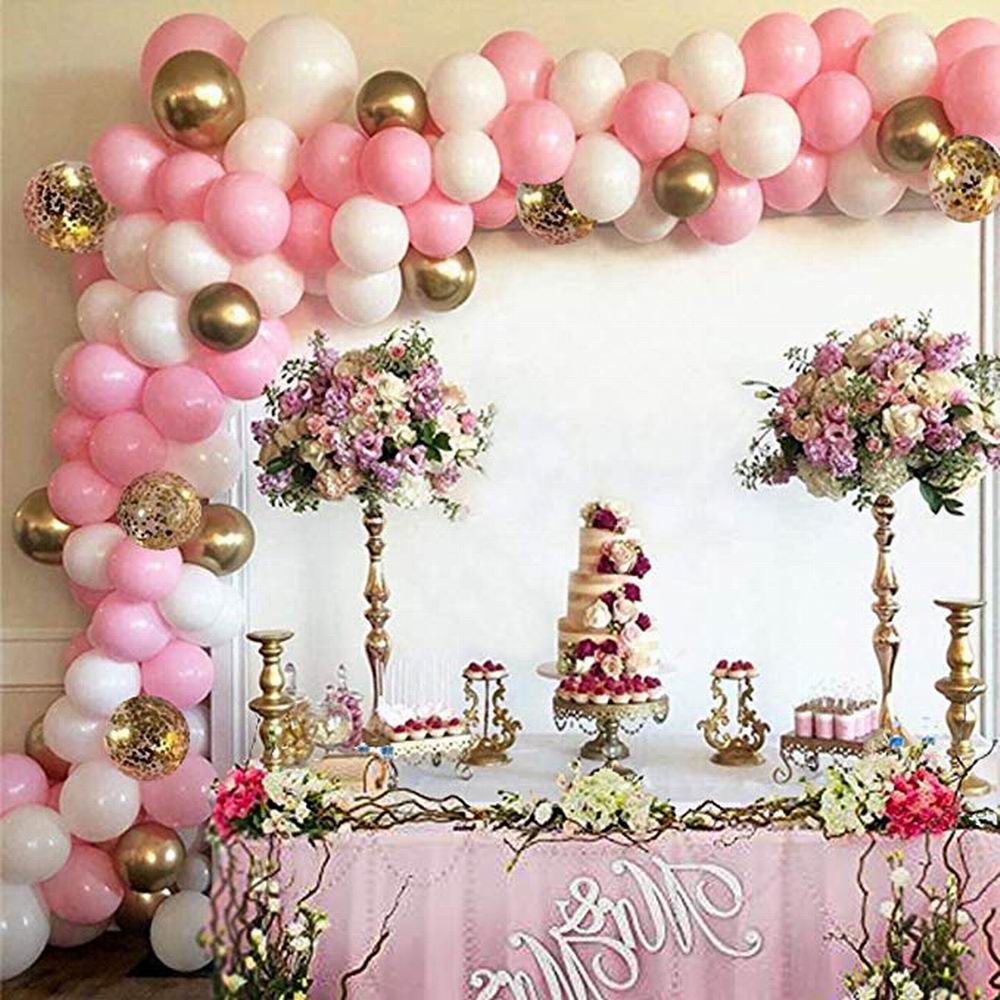 Ballongirlande in Rosa, Weiß und Gold, Ballonbogen-Set – Ansicht 5