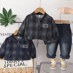 Spring and Autumn plaid long sleeved two-piece set