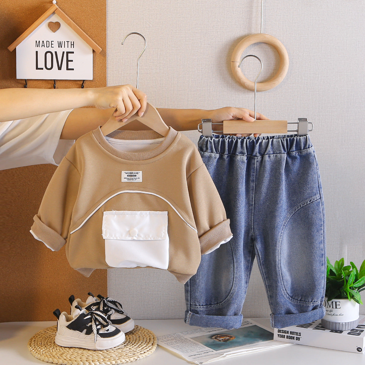 Casual hoodie long sleeved two-piece set for baby autumn clothes