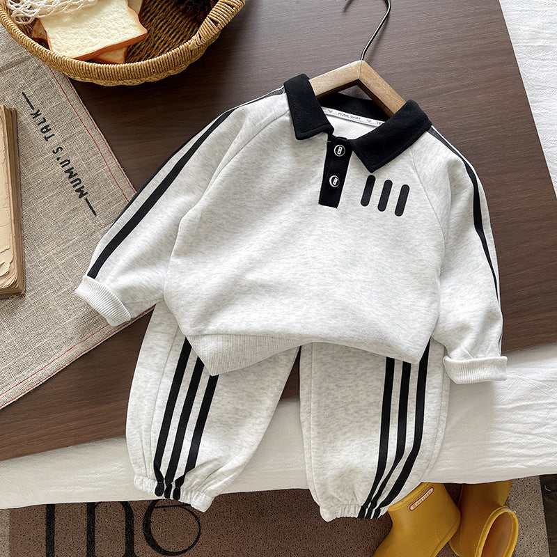 Children's casual polo shirt long sleeved two-piece set