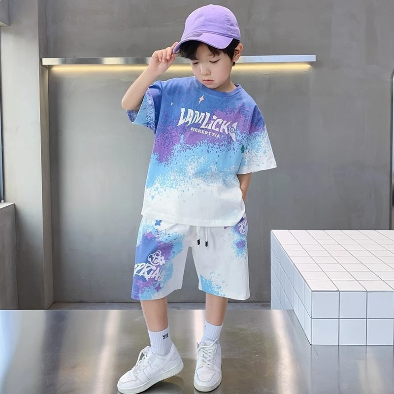 Boy's Set  Short Sleeve Sports Wear Casual Stylish Trendy Look