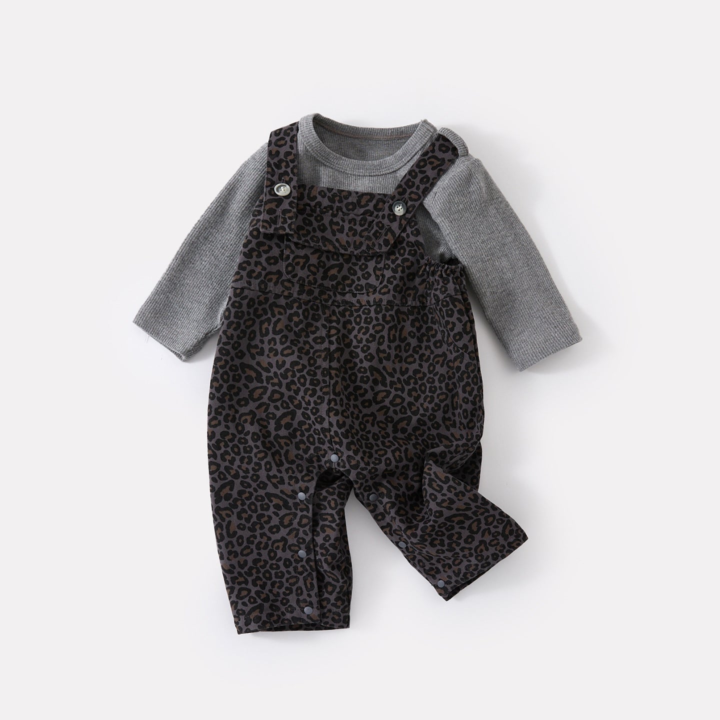 Cute Baby Leopard Print Overalls Set Kids  Bodysuit Bottoms Two-Piece Outfit