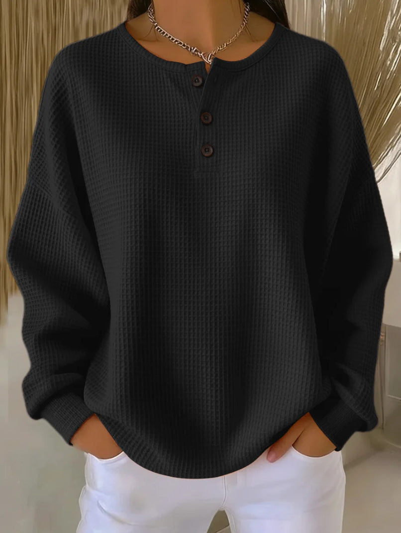 Round neck solid color pullover loose top