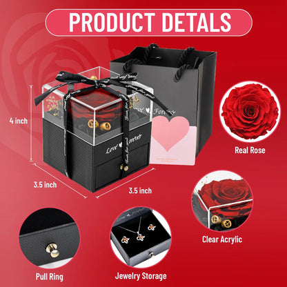 Ewige Rose Schmuckset – Echte konservierte Rose mit Halskette & Ohrringen – Ansicht 2