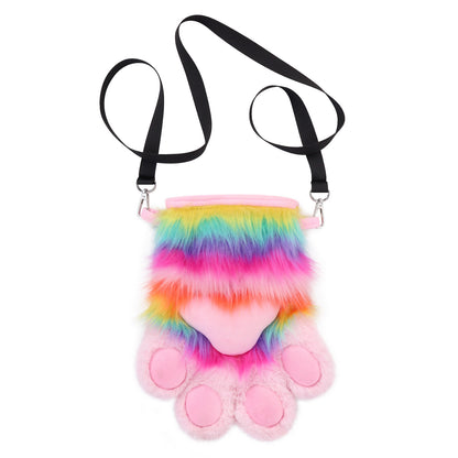 Plüsch-Umhängetasche Regenbogen Tierpfoten-Design