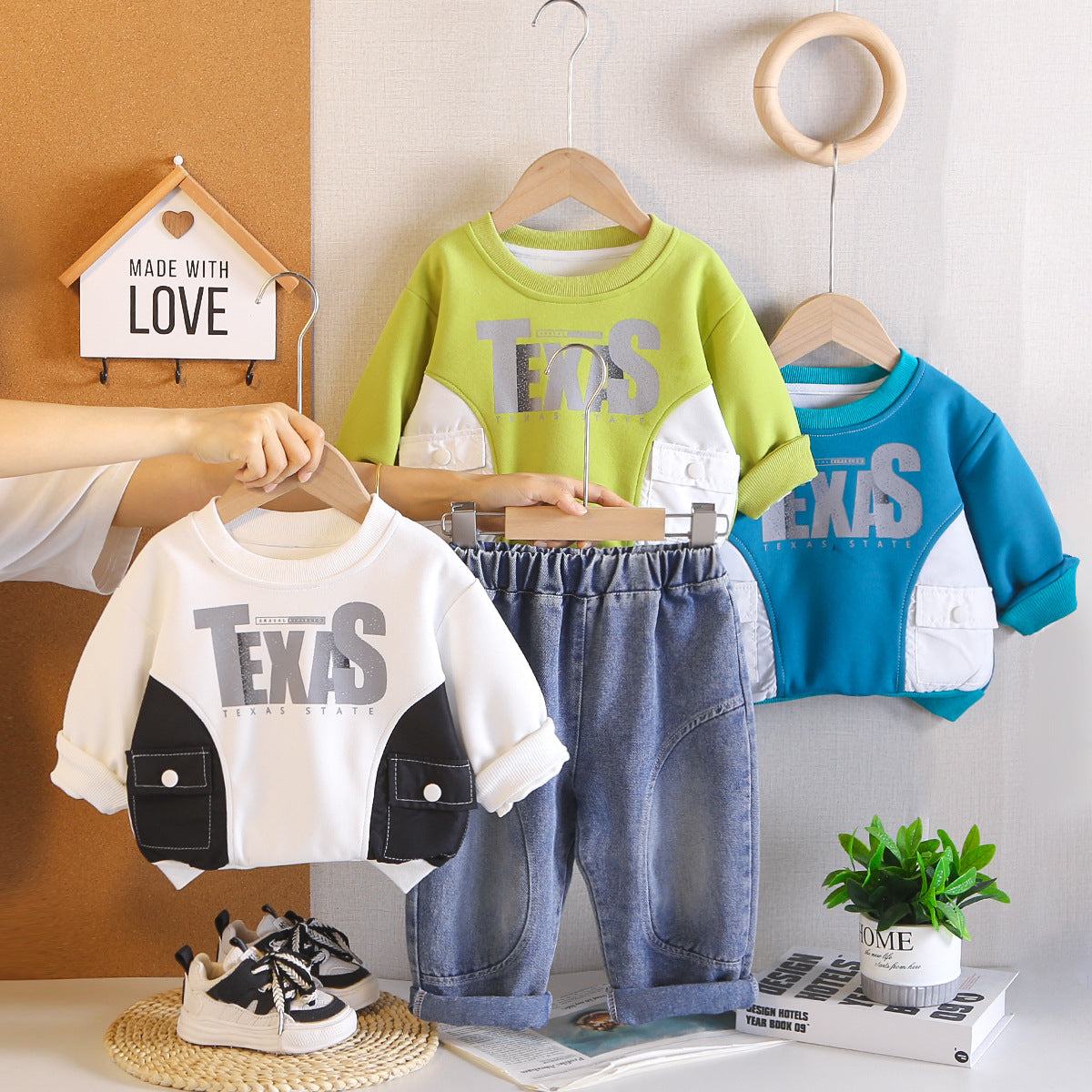 Letter hoodie long sleeved two-piece set for baby autumn