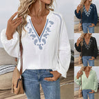 Ethnic Style Fashion Design V-Neck Embroidered Pure Cotton Top for Women