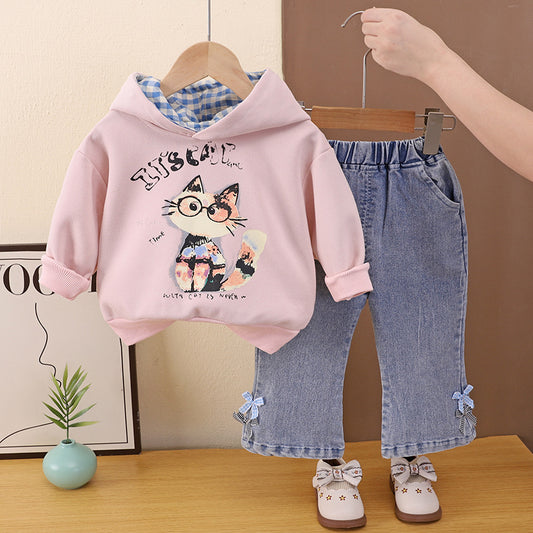 Baby-Mädchen Kapuzenshirt langarm, zweiteiliges Set
