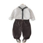 Children's Baby Vertical Tie Strap Pants Long Sleeve Two Piece Set