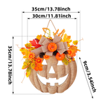 Halloween Wooden Pumpkin Door Sign with Artificial Flowers, Autumn Window Home Decorative Hanging Ornament