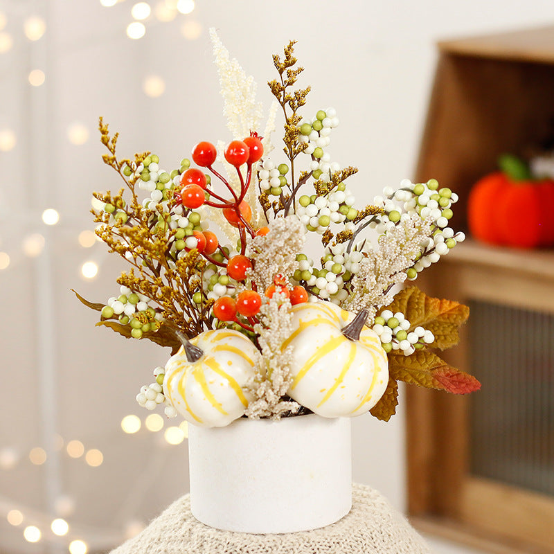 Halloween Decorations Autumn Artificial Maple Leaves Pumpkin Wheat Pot Plant Home Harvest Festival Decoration
