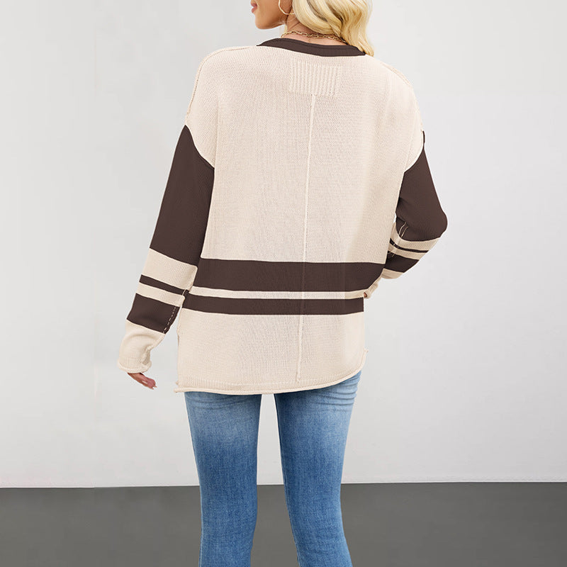 Colorblock-Pullover mit Rundhalsausschnitt, locker geschnitten