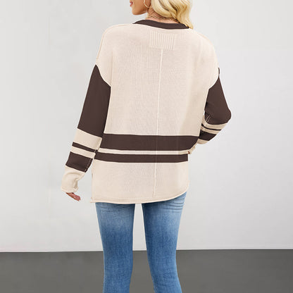 Colorblock-Pullover mit Rundhalsausschnitt, locker geschnitten