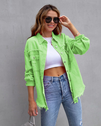 Ausgefranste Shirtjacke Damen – Lässiges Oberteil für Herbst & Frühling – Ansicht 11