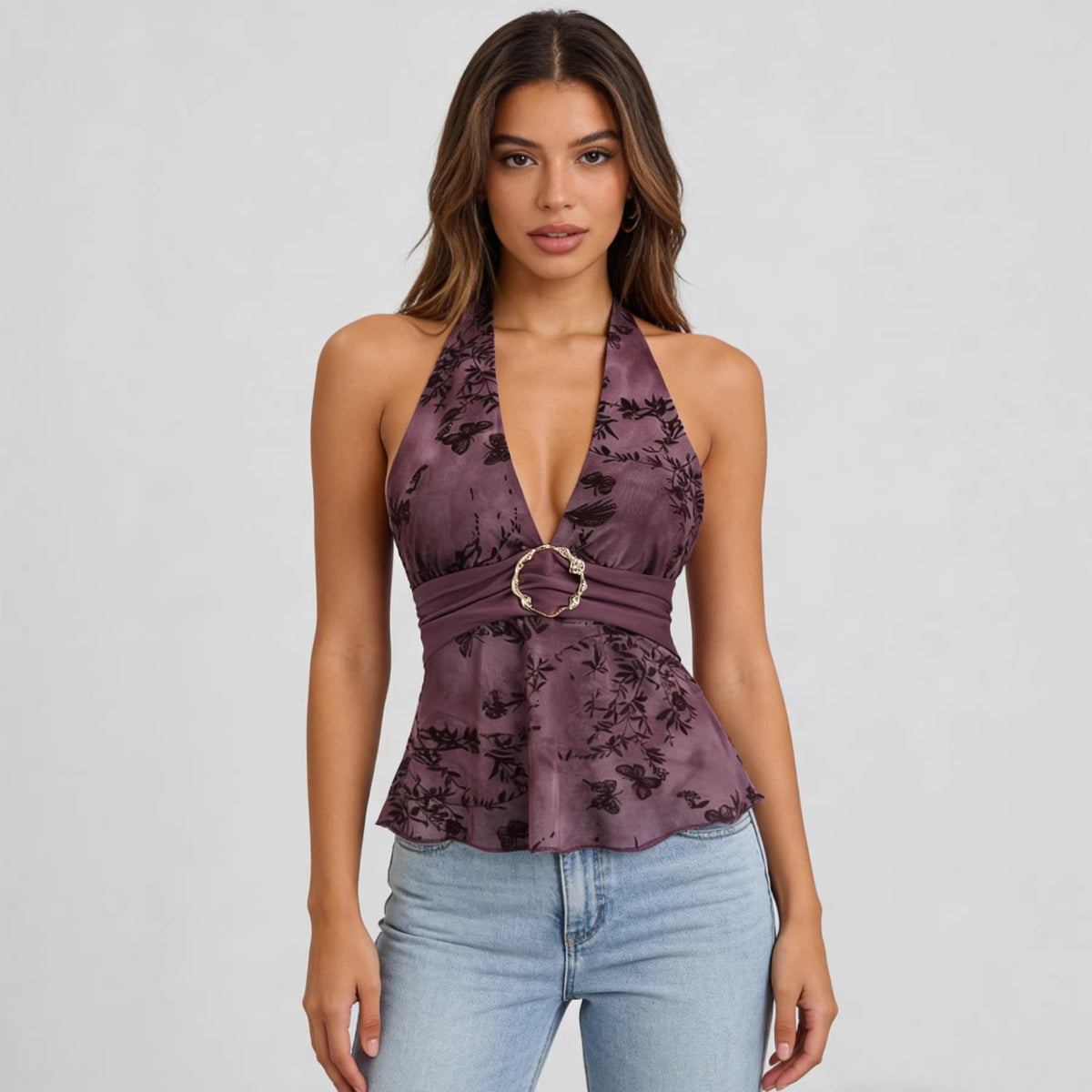 Neckholder-Top aus Mesh, ärmellos