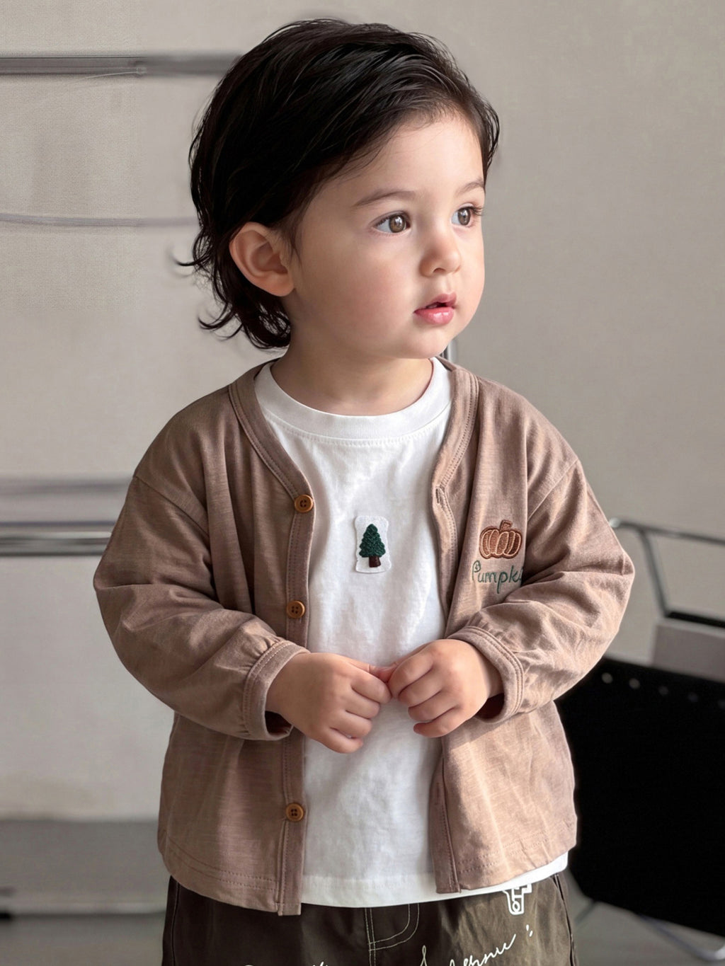 Lightweight Open Front Cardigan Shorts Set, Kids Clothing