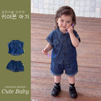 Casual  Thin Denim Outfit for Boys, A-Class Short Sleeve T-Shirt Stylish Two-Piece Clothing for Kids