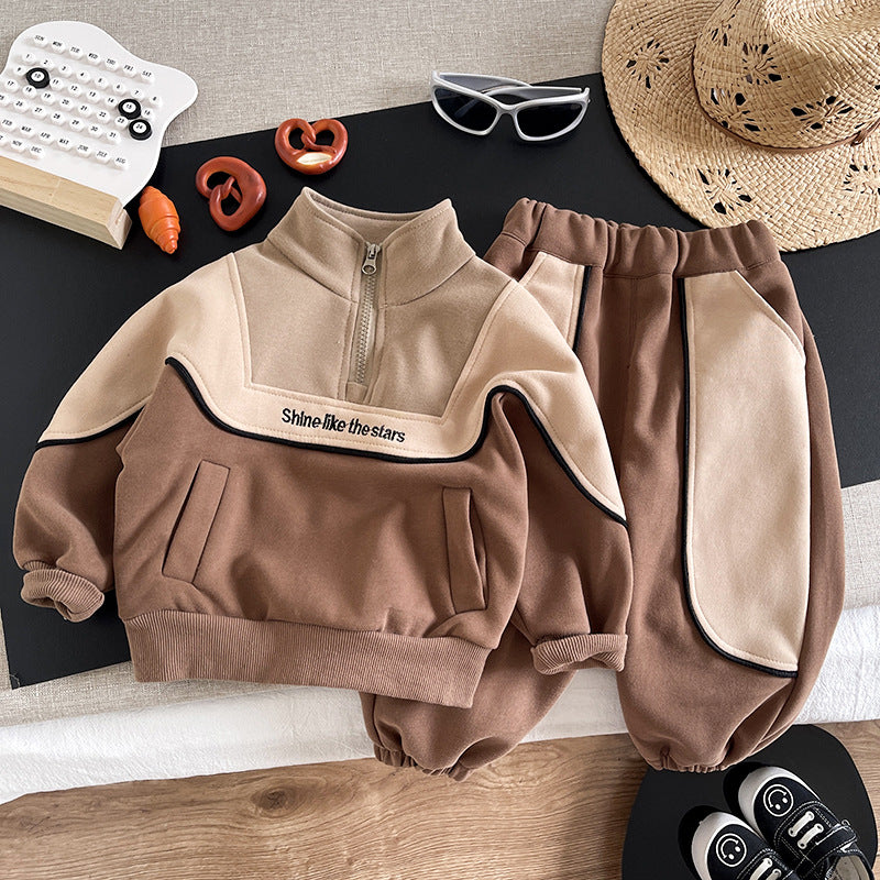 Children's Spring and Autumn Half Zipper Long Sleeve Two Piece Set
