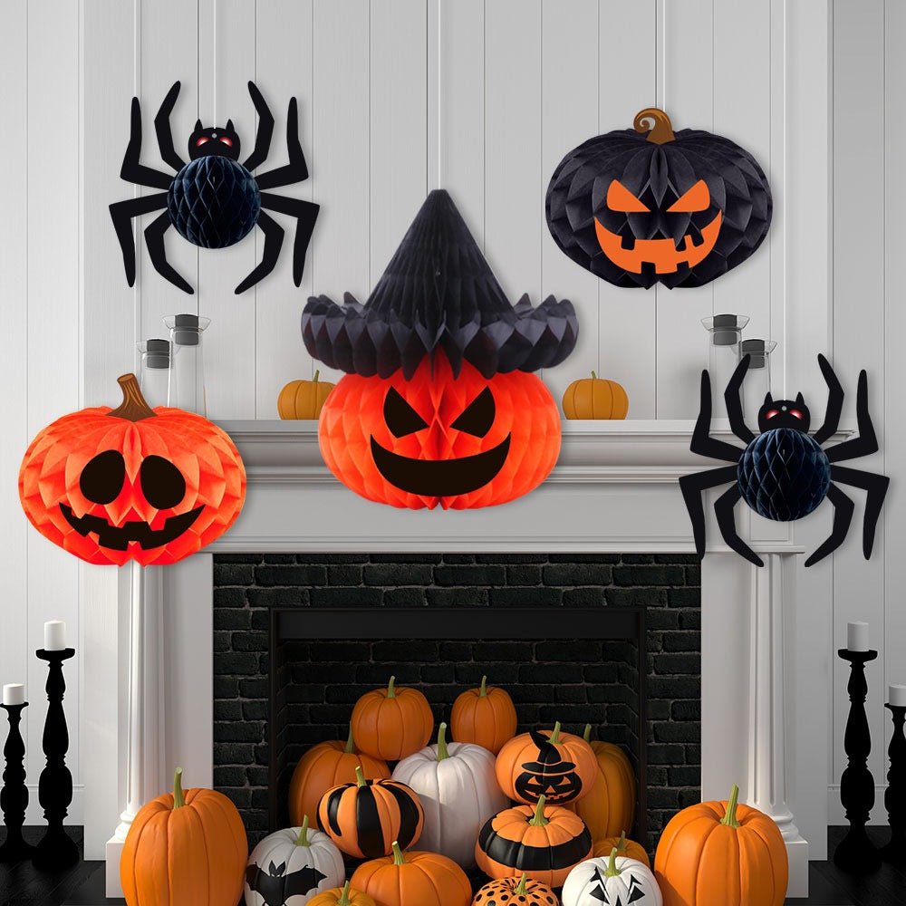 Halloween Decoration Honeycomb Ball Hanging Ornament Halloween Party Decoration Pumpkin Spider 3D Honeycomb