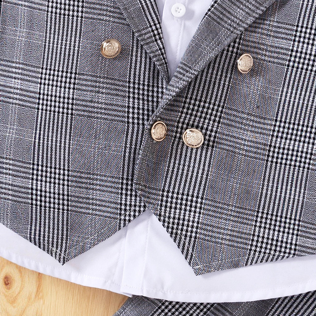 Children's Suit Checkered Vest Set Long Sleeve Shirt