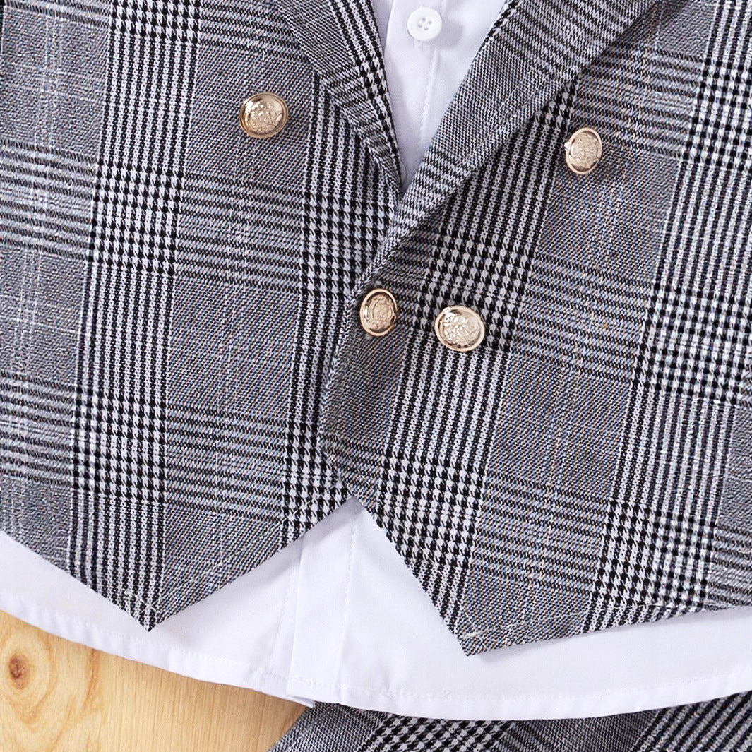 Children's Suit Checkered Vest Set Long Sleeve Shirt