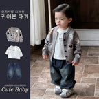 Outerwear Knit Sweater and Pants Three-Piece Set Outfit Cardigan Ensemble for Boys