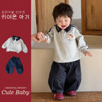 College Style Cartoon Long Sleeve Hoodie and Pants Two-Piece Set Children's Clothing