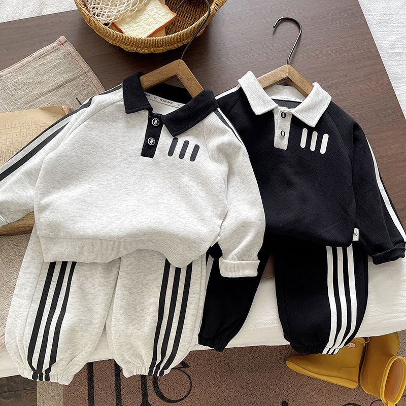 Children's casual polo shirt long sleeved two-piece set