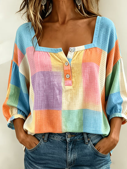 Damen Casual Loose-Fit Top mit eckigem Ausschnitt – Ansicht 3