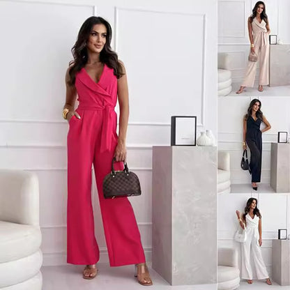 Damen Jumpsuit mit V-Ausschnitt und Gürtel
