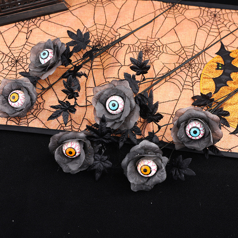 Halloween Decorations Horror Eyeball Maple Leaf Stem Bouquet Halloween Home Party Decoration