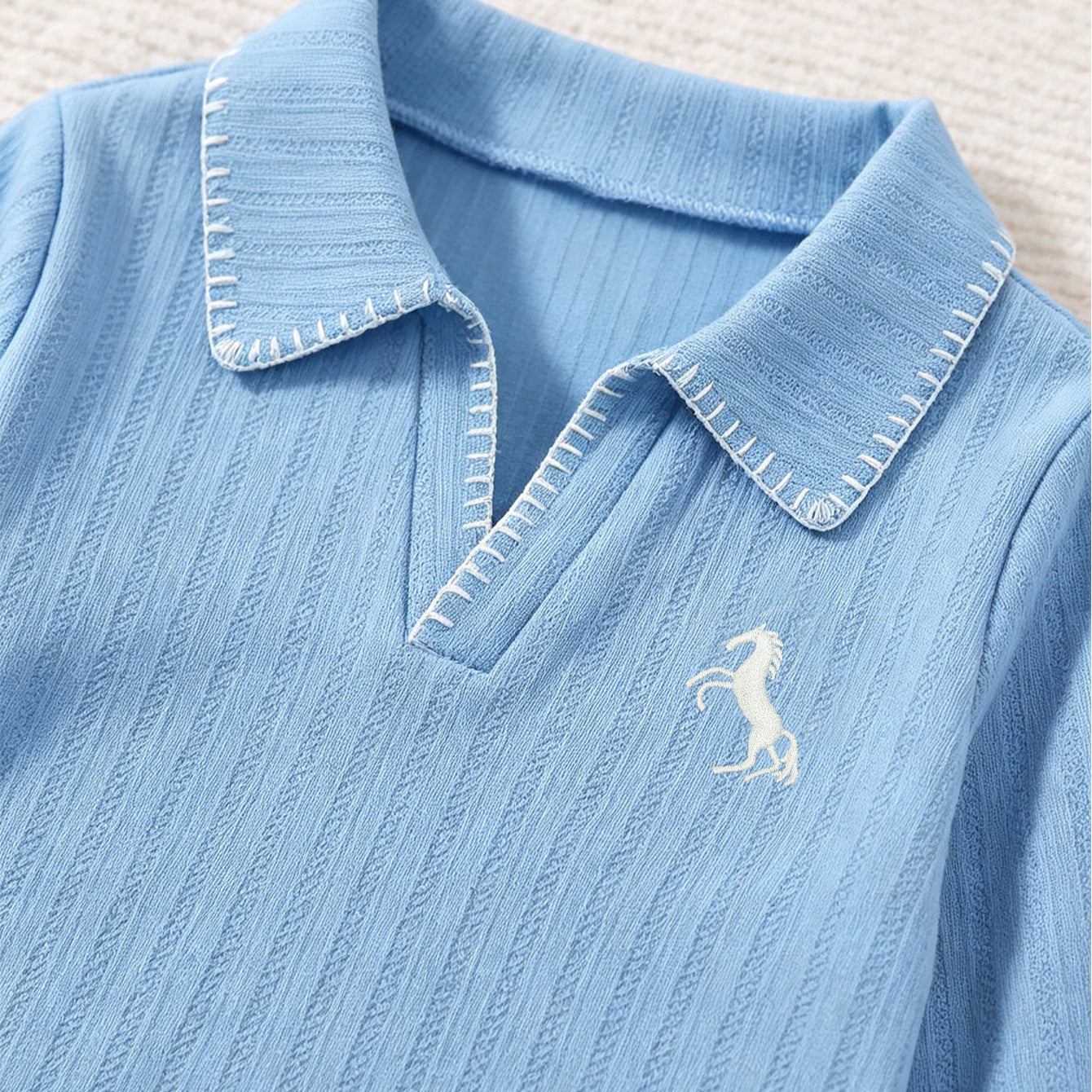 Boys' Casual Set with Embroidered Pony, Polo Shirt and Jeans Two-Piece Outfit