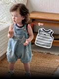 Toddler Overalls Shorts Set, Boys Vest T-Shirt, Fashionable Casual Denim Two-Piece Set