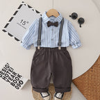 Children's Baby Vertical Tie Strap Pants Long Sleeve Two Piece Set