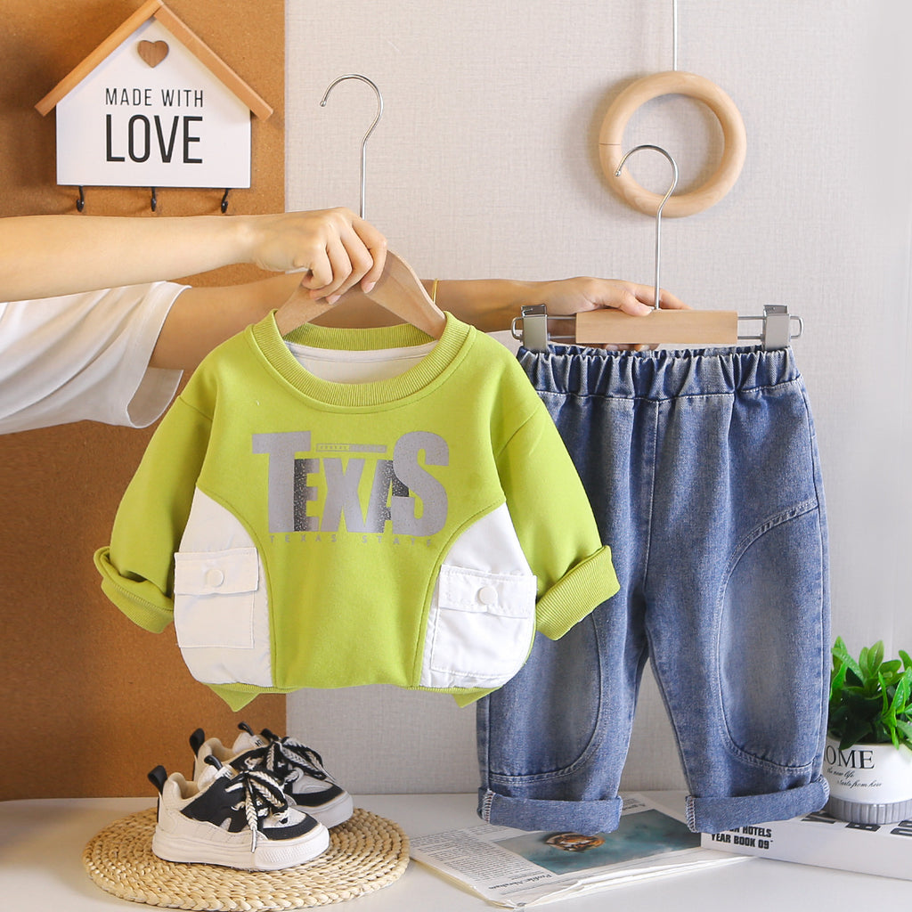 Letter hoodie long sleeved two-piece set for baby autumn