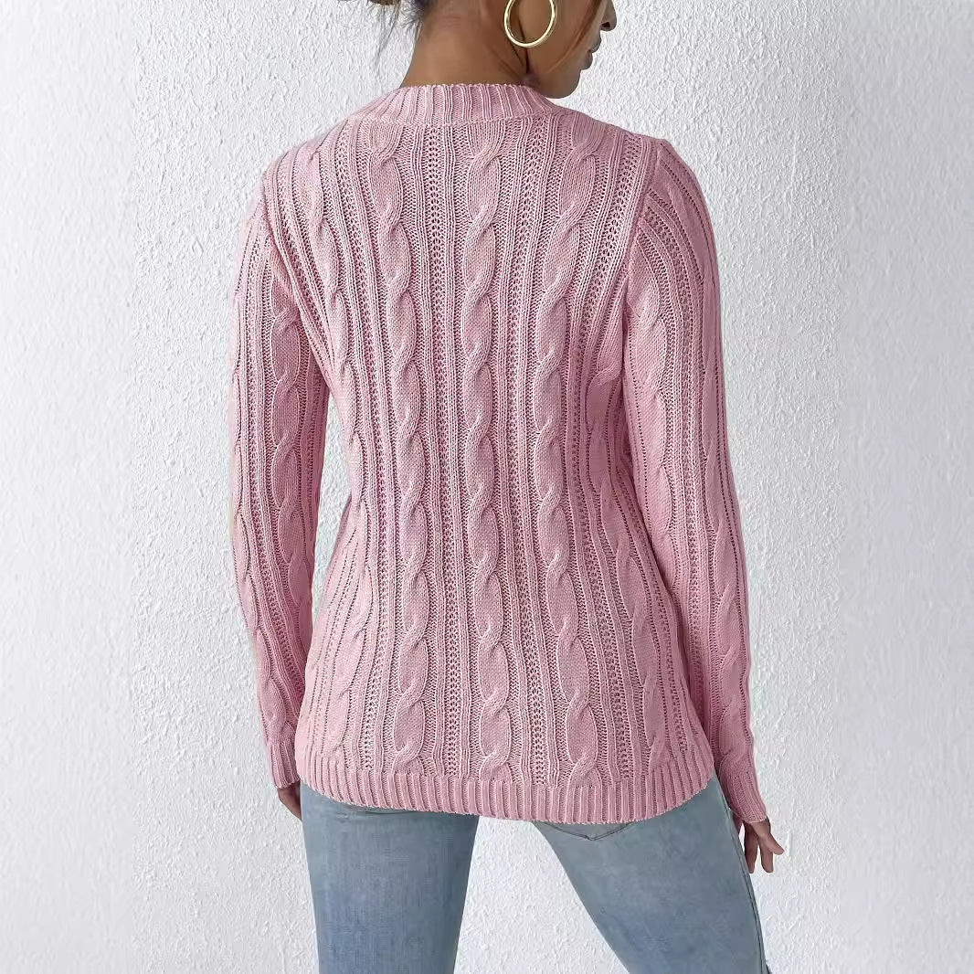 Damen Pullover mit Rundhalsausschnitt, langärmelig, Stickerei mit Blumen-Patchwork