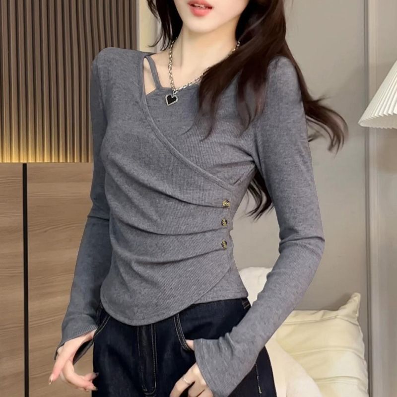 Langarm-Shirt Damen Slim Fit Bodycon – Basic Top Herbst/Winter