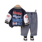 Three piece set of letter baseball uniforms for children's clothing in spring and autumn