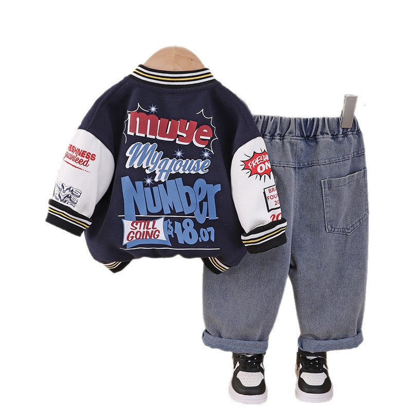Three piece set of letter baseball uniforms for children's clothing in spring and autumn