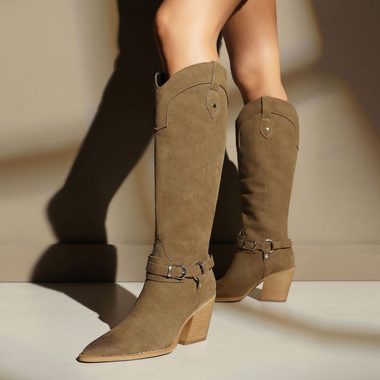 Western-Boots Damen mit Blockabsatz, hoher Schaft