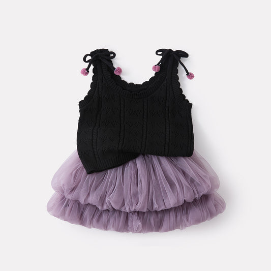Baby-Mädchen Strickweste mit Netzrock, zweiteiliges Set