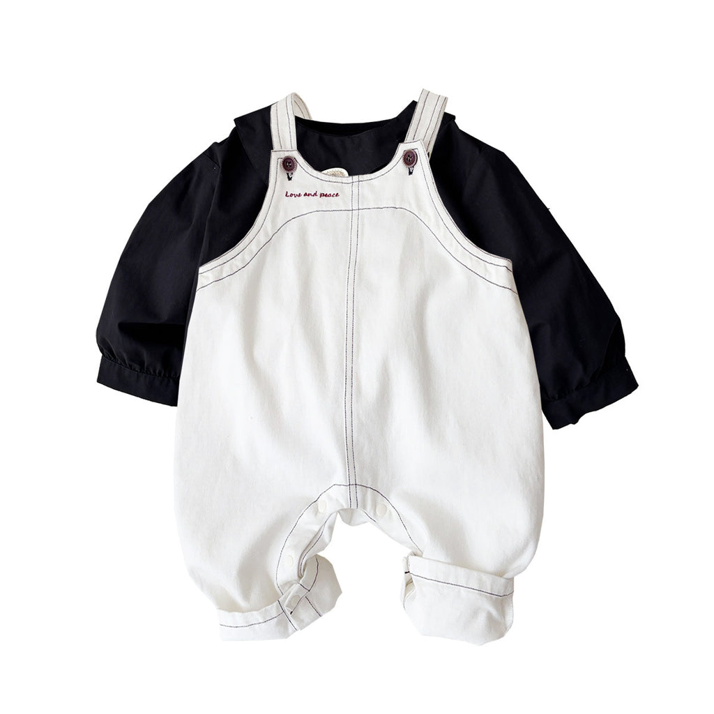 Overalls Set Long Sleeve Bodysuit Two-Piece Outfit Casual Wear