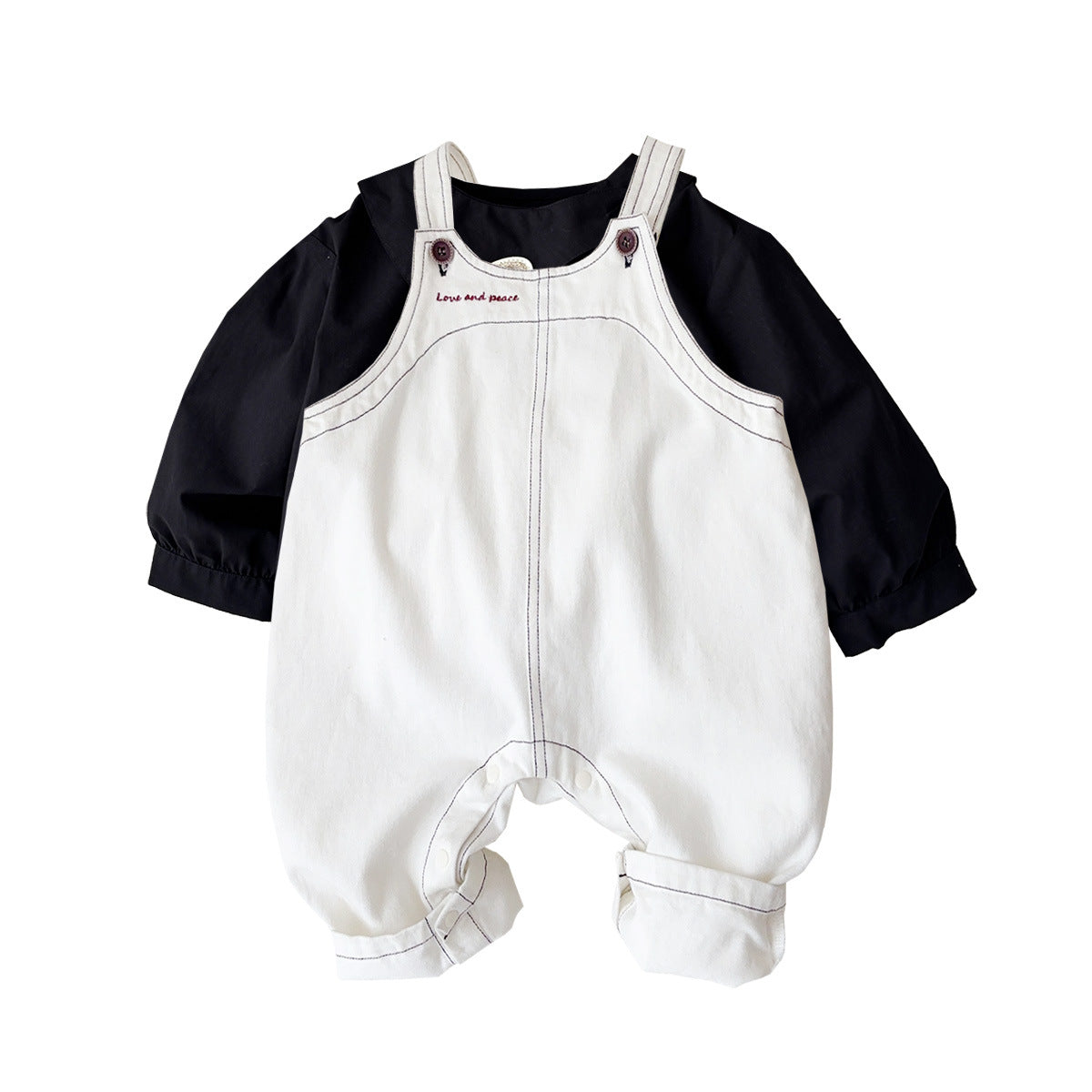 Overalls Set Long Sleeve Bodysuit Two-Piece Outfit Casual Wear